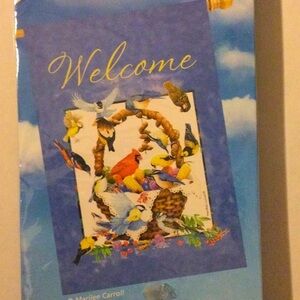 NEW Large Decorative Flag 25.5”x 38” “Welcome” Bird Basket Marilee Carroll
